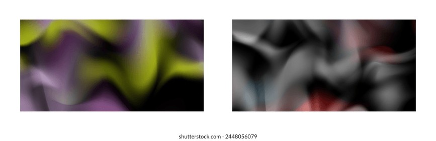 Dark gradient. Multi-colored smoke effect. Northern lights. Unusual abstract background. Wallpaper or cover. Set of two backgrounds.