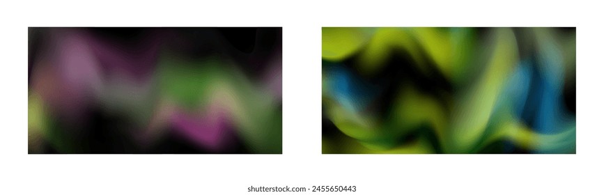 Dark gradient. Multi-colored smoke effect. Northern lights. Unusual abstract background. Wallpaper or cover. Set of two backgrounds.