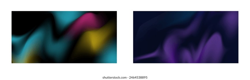 Dark gradient. Multi-colored smoke effect. Northern lights. Unusual abstract background. Wallpaper or cover. Set of two backgrounds.