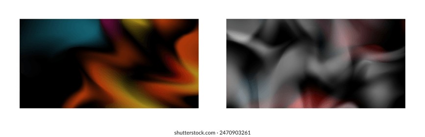 Dark gradient. Multi-colored smoke effect. Northern lights. Unusual abstract background. Wallpaper or cover. Set of two backgrounds.
