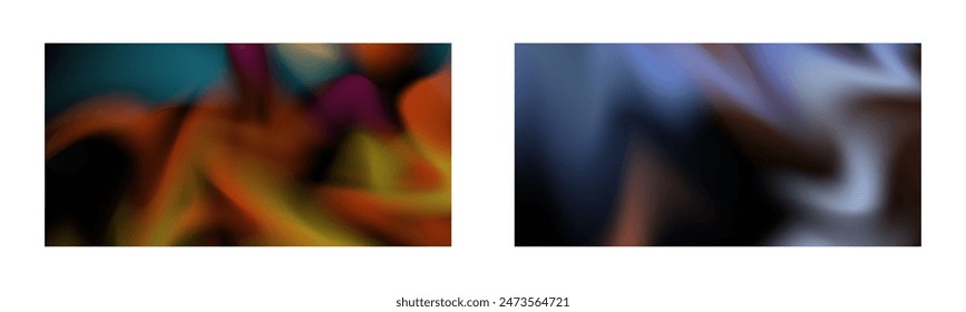 Dark gradient. Multi-colored smoke effect. Northern lights. Unusual abstract background. Wallpaper or cover. Set of two backgrounds.