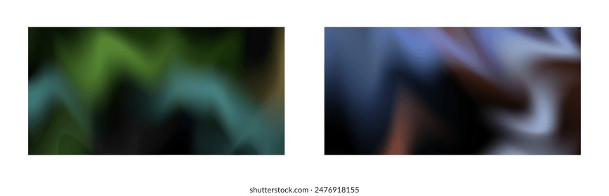 Dark gradient. Multi-colored smoke effect. Northern lights. Unusual abstract background. Wallpaper or cover. Set of two backgrounds.