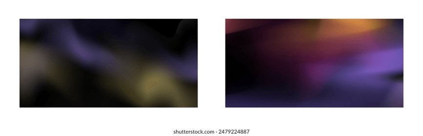 Dark gradient. Multi-colored smoke effect. Northern lights. Unusual abstract background. Wallpaper or cover. Set of two backgrounds.