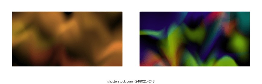 Dark gradient. Multi-colored smoke effect. Northern lights. Unusual abstract background. Wallpaper or cover. Set of two backgrounds.