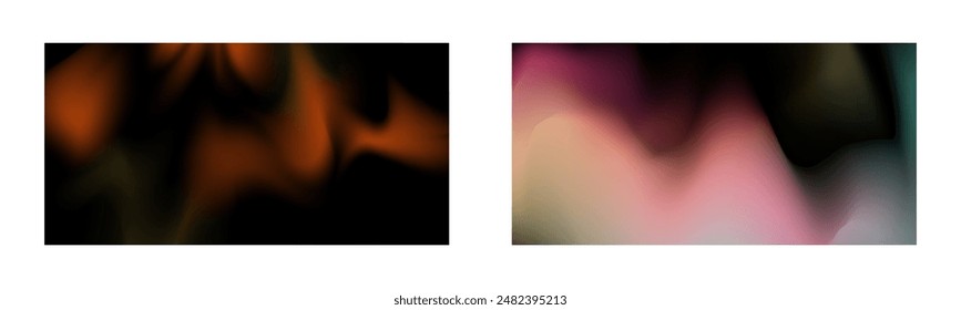 Dark gradient. Multi-colored smoke effect. Northern lights. Unusual abstract background. Wallpaper or cover. Set of two backgrounds.