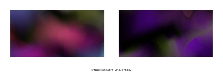 Dark gradient. Multi-colored smoke effect. Northern lights. Unusual abstract background for your design. Set of two backgrounds. Vector