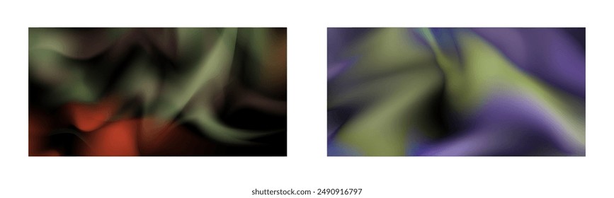 Dark gradient. Multi-colored smoke effect. Northern lights. Unusual abstract background. Wallpaper or cover. Set of two backgrounds.