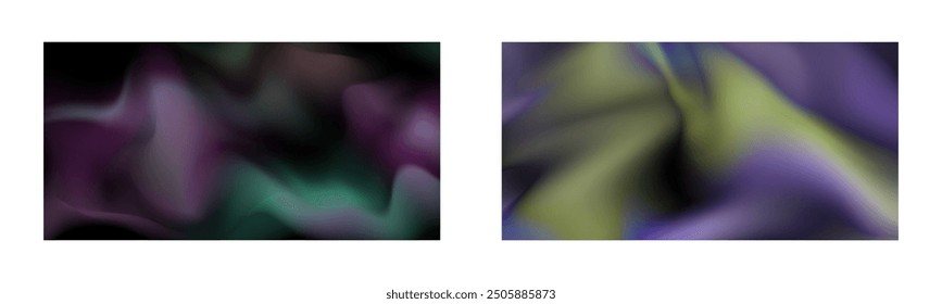 Dark gradient. Multi-colored smoke effect. Northern lights. Unusual abstract background. Wallpaper or cover. Set of two backgrounds.