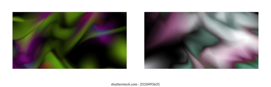 Dark gradient. Multi-colored smoke effect. Northern lights. Unusual abstract background for your design. Set of two backgrounds. Vector