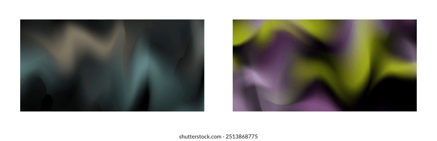 Dark gradient. Multi-colored smoke effect. Northern lights. Unusual abstract background. Wallpaper or cover. Set of two backgrounds.