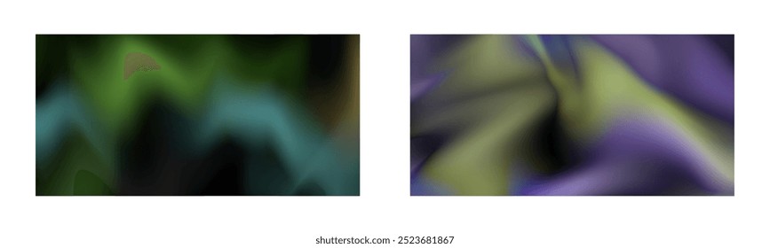 Dark gradient. Multi-colored smoke effect. Northern lights. Unusual abstract background. Wallpaper or cover. Set of two backgrounds.