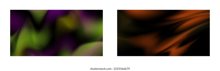 Dark gradient. Multi-colored smoke effect. Northern lights. Unusual abstract background. Wallpaper or cover. Set of two backgrounds.