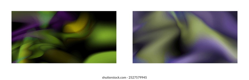 Dark gradient. Multi-colored smoke effect. Northern lights. Unusual abstract background. Wallpaper or cover. Set of two backgrounds.