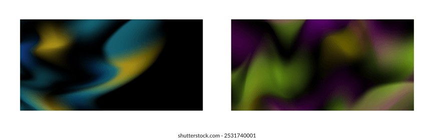 Dark gradient. Multi-colored smoke effect. Northern lights. Unusual abstract background. Wallpaper or cover. Set of two backgrounds.