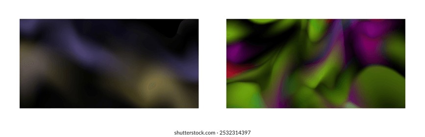 Dunkler Farbverlauf. Mehrfarbiger Raucheffekt. Nordlichter. Ungewöhnlicher abstrakter Hintergrund. Tapete oder Umschlag. Satz mit zwei Hintergründen.