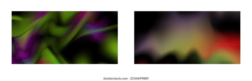 Dark gradient. Multi-colored smoke effect. Northern lights. Unusual abstract background. Wallpaper or cover. Set of two backgrounds.