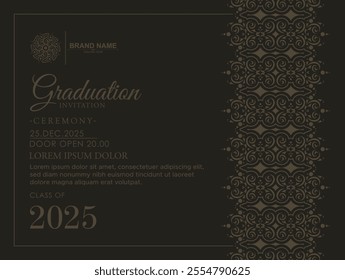 Dark graduation invitation with ornament template