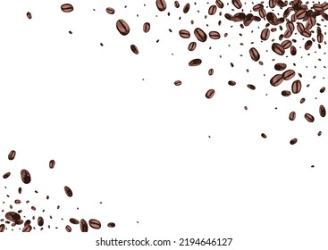 Fondo blanco de vectores realistas de grano oscuro. Plantilla árabe orgánica. Marco De Semillas De Esbozo Marrón. Cartel de EspressoCoffee dibujado.
