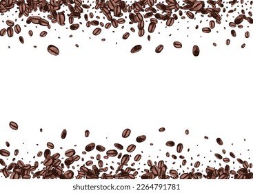 Dark Grain Realistic Vector White Background. Sketch EspressoCoffee Illustration. Black Drawn Seed Design. Roasted Robusta Pattern.