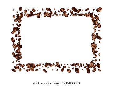 Fondo Blanco Del Vector Asado De Grano Oscuro. Resumen de Marco Robusta. Patrón de café espresso realista negro. Cartel de la imagen dibujada.