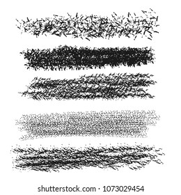 Dark grain texture isolated on white backdrop. Set of black textures for old and grunge design. 