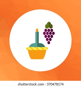 Dark grape bunch with wine bottle