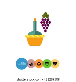 Dark grape bunch with wine bottle