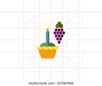 Dark grape bunch with wine bottle