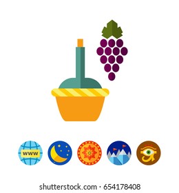 Dark grape bunch with wine bottle