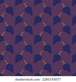 Dark grapes seamless pattern purple background.