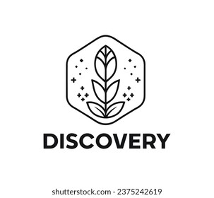 Dark graphic logo on a white background - the words "Discovery" in the form of a plant, without gradients. Suitable for agricultural scientific and educational communities in the field of studying 