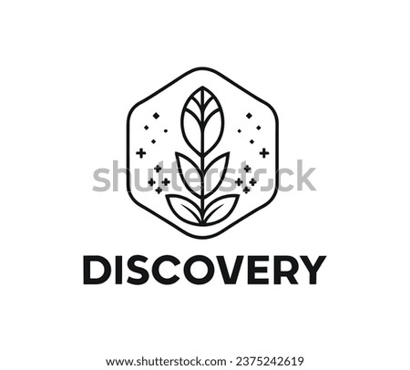 Dark graphic logo on a white background - the words "Discovery" in the form of a plant, without gradients. Suitable for agricultural scientific and educational communities in the field of studying 