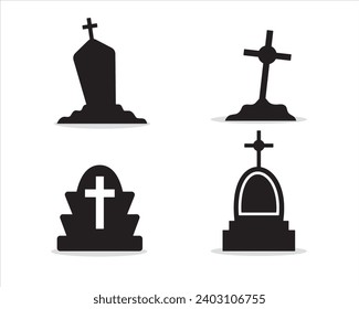 Dark gravestone icons. Grave headstone silhouettes vector blank tombstones, Rip, Halloween grave  vector illustration. svg