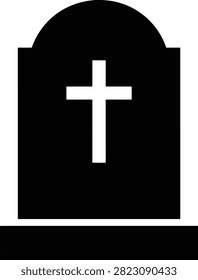 Dark gravestone illustration featuring a white cross on top