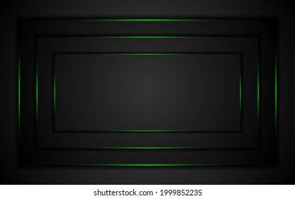 Fondo abstracto gris oscuro con elegantes líneas verdes brillantes. antecedentes de concepto de innovación tecnológica moderna