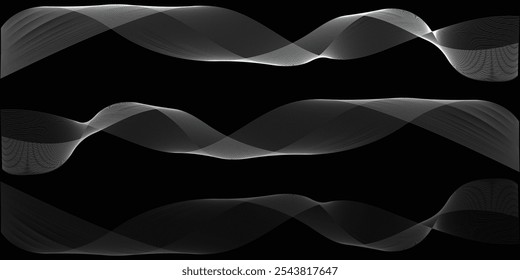Dunkelgrauer abstrakter Hintergrund mit leuchtenden Wellenlinien. futuristischer Hintergrund Moderne Konzepttechnologie. Vektorgrafik. Wellenlinienvektor. EPS 10.