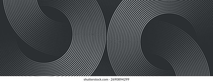 Dark gray abstract background with glowing white circle lines. Modern curved line background concept for banners, covers, posters, websites, presentations, brochures, flyers and headers. EPS. 3