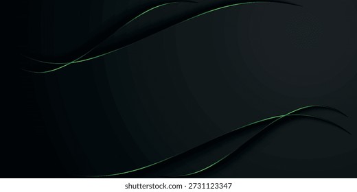 Fondo abstracto gris oscuro con decoración moderna y futurista de rayas verdes de neón brillantes. Diseño de trazo de sombra superpuesto con espacio vacío para texto.