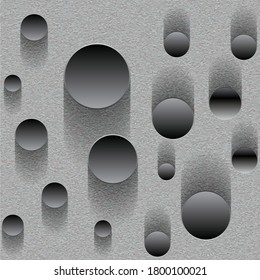 Dark gray abstract paint background with spheres. Vector illustration