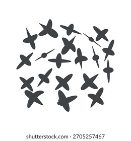 Dark Gray Abstract Swirls and Airplane Shapes on White Background black brush