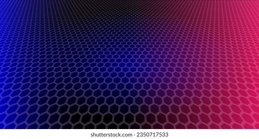 Dark gray abstract wide horizontal banner with hexagonal carbon fiber grid and orange glowing lines. Technology vector background with golden neon lines. Futuristic luxury modern vector background.