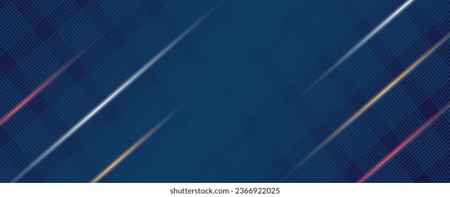 Dark gray abstract wide horizontal banner with carbon fiber grid. Technology vector background with neon.