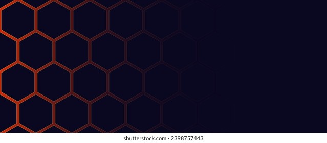 Banner horizontal amplio de color gris oscuro con rejilla de fibra de carbono hexagonal, vector
