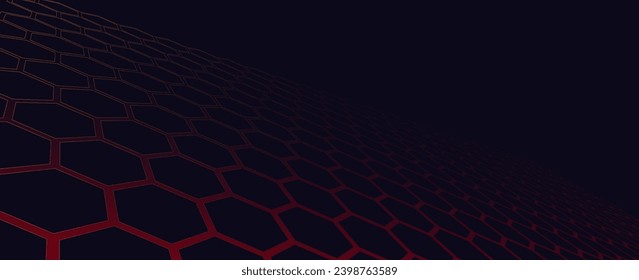 Banner horizontal amplio de color gris oscuro con rejilla de fibra de carbono hexagonal, vector