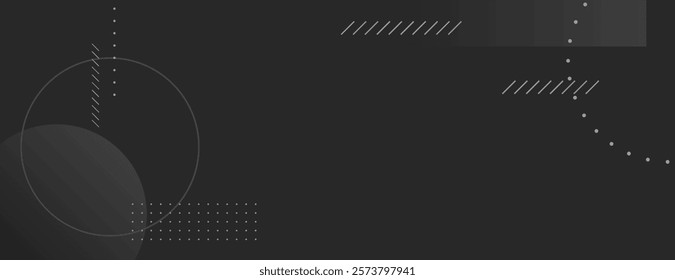 Dark gray background with abstract geometric patterns. The background features gray circles and lines, creating a modern texture. Circle pattern background vector. Black background.