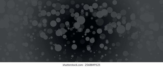 Dark gray background with a bokeh style. The background features gray circles creating a soft, blurred texture. Background is elegant and subtle. Dreamy bokeh light background vector.