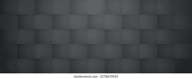 A dark gray background with a checkered pattern. The background features a textured, woven style. Gray color enhances the background's depth. Modern 3D checkered pattern background vector