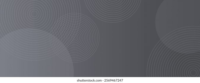 Dark gray background with circular line patterns. The background features a smooth texture with gray circles adding depth to the gray backdrop. Circle pattern background vector. Dark background.