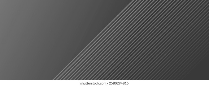 Dark gray background with diagonal striped pattern. The background is sleek and modern, featuring gray lines on a gray surface. Modern diagonal striped border background. Gray background vector.