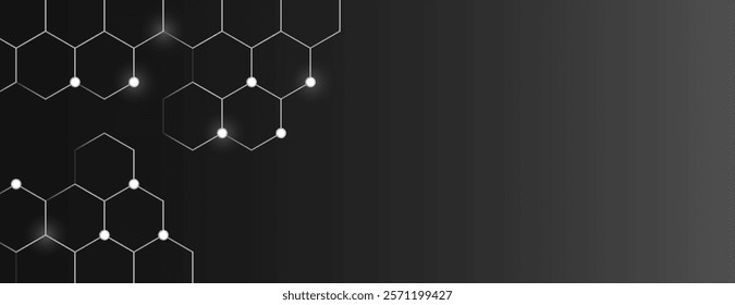 A dark gray background with digital gradient effect, featuring a hexagonal pattern. The gray background adds a sleek, modern texture. Minimal abstract digital hexagon vector background